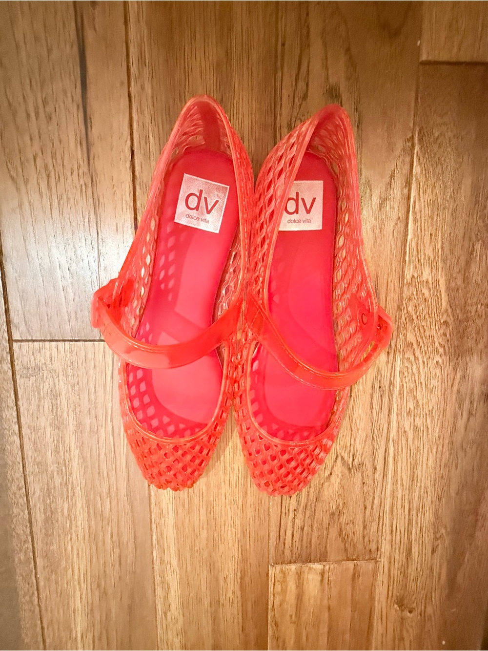 DV by Dolce Vita Neon Coral Jelly Mary Jane Flats